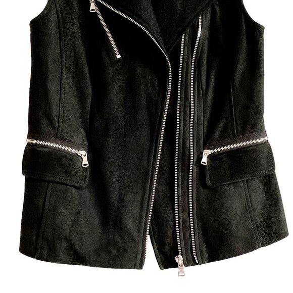 Rebecca Taylor Black Lamb Leather Moto Vest with Wool‎ Lapel, Size XS - Picture 9 of 15